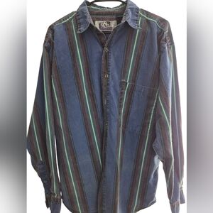 Men's Striped Button Down Shirt - Blue and Green